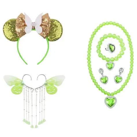 Girls Tinker Bell Dress With Wings Luxury Sequin Green Fairy Costume Halloween Fantasy Cartoon Outfits Green Princess Dress