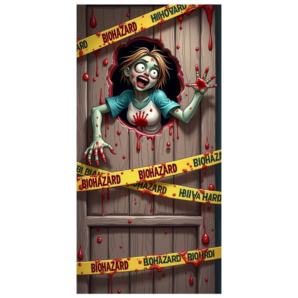Halloween Door Decorations Horror Moon Night Dead Tree Scary Cemetery Pumpkins Door Cover Banner Halloween Front Door Porch Back