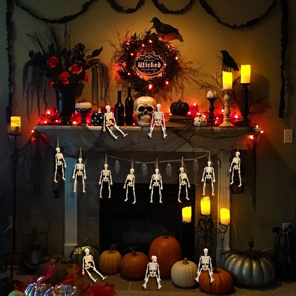 5PCS Decor Halloween Mini Plastic Skull Skeleton Decoration Favors Hanging Toys for Craft Halloween Party Decorations
