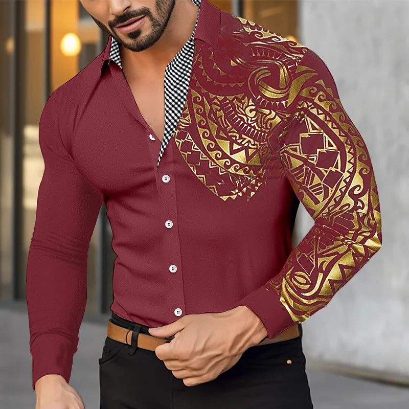 Men's Shirts Button-down Shirts Casual Shirts Black White Burgundy Long Sleeves Lapel Spring and Fall Wedding Party Clothing 6XL