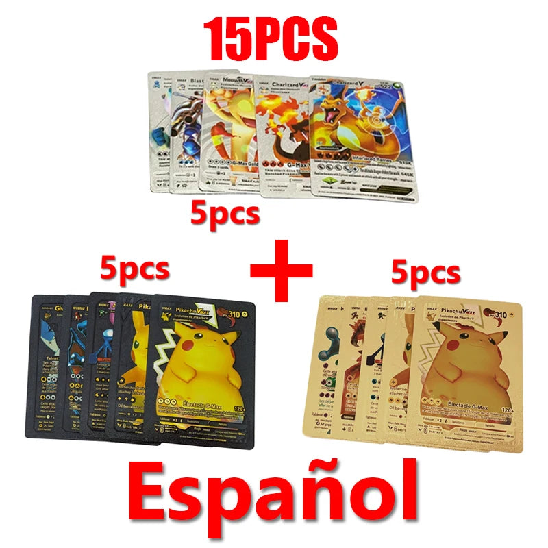 Pokémon Cards Pokemon Francaise Gold Cards Spanish English German Foil Gold Silve Cards Metalicas Charizard Vmax Gx Game Card