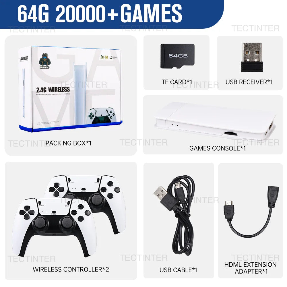 M15 Game Stick 4K Retro Video Game Console 64GB 20000+Games Handheld Game Console with Wireless Gamepads Controller HDMI Output