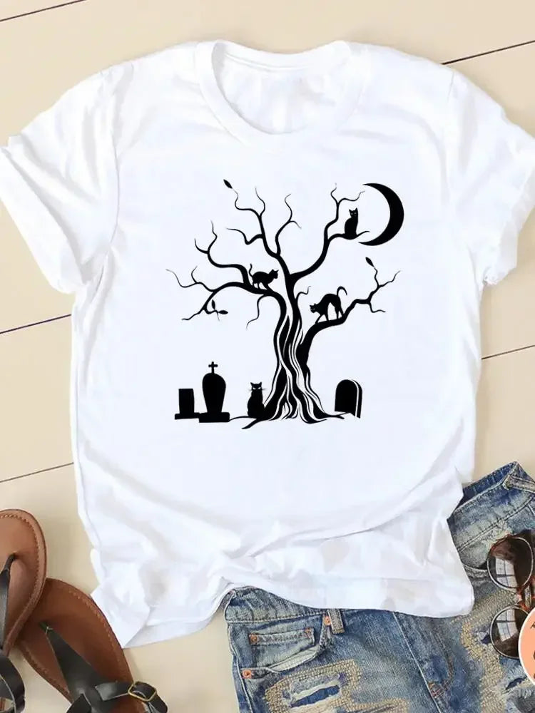 2024 Letter Spider Trend Halloween Thanksgiving Tee Ladies Clothing Clothes Fall Autumn Female T Women Graphic Print T-shirts