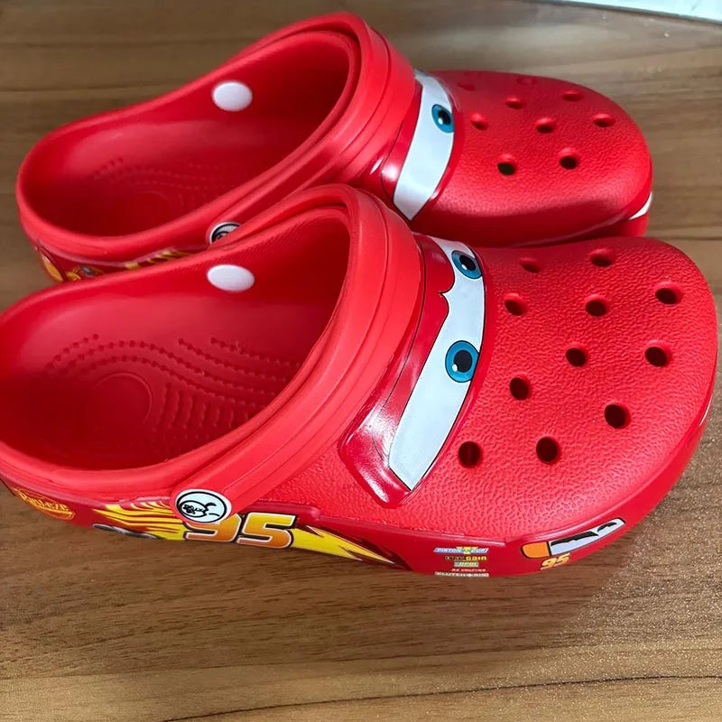 Cartoon Disney Pixar Lightninged Mcqueens Solid Waterproof Slippers Outdoor Sandals Casual Breathable Ankle-wrap EVA Shoes Gift