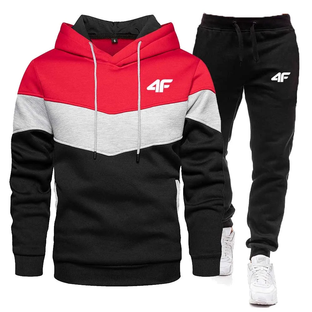 2-Piece Fleece Tracksuit for Men Thick Hoodies and Pants Warm Sportswear Suit Hip Hop Trend Clothing Winter and Fall
