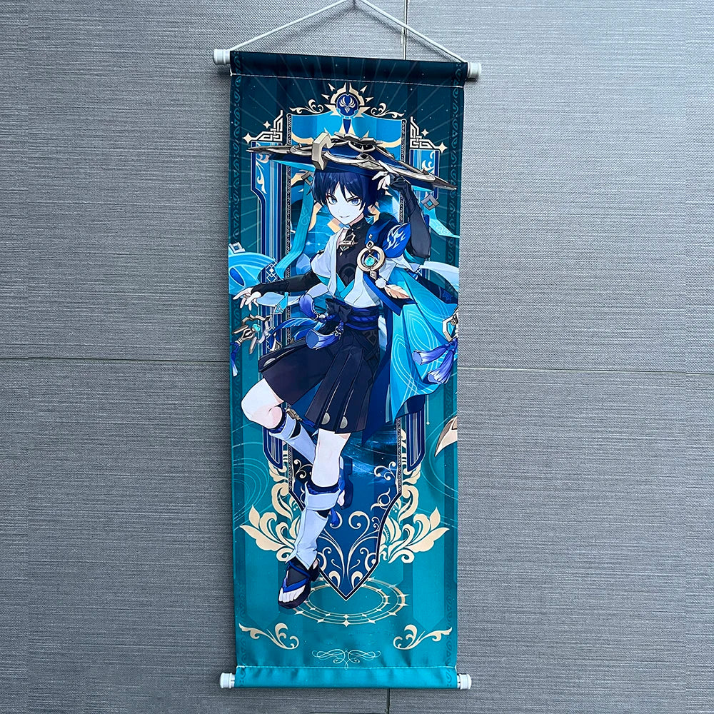 Hot Game Impact Scroll Canvas Cosplay Cartoon Heros Wall Hanging Poster Halloween Xmas Decor Fans Collection Students Gifts