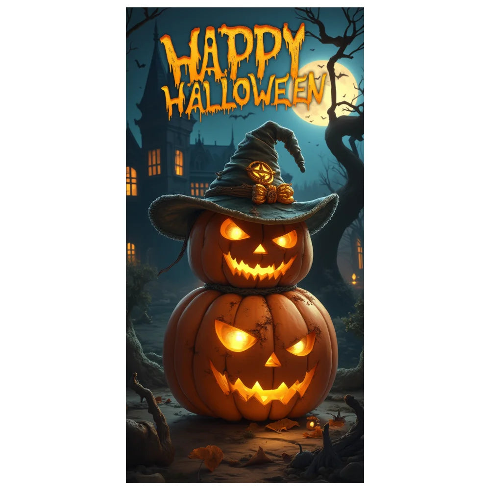 Halloween Door Decorations Horror Moon Night Dead Tree Scary Cemetery Pumpkins Door Cover Banner Halloween Front Door Porch Back