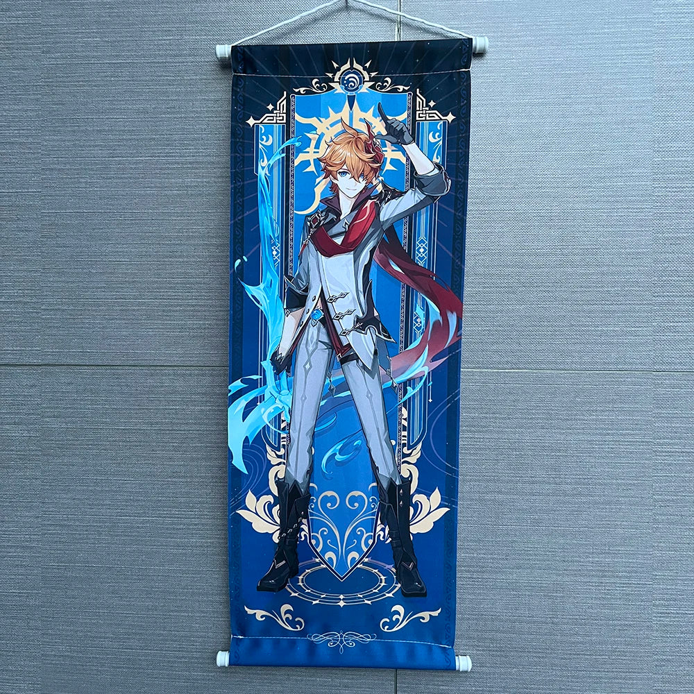 Hot Game Impact Scroll Canvas Cosplay Cartoon Heros Wall Hanging Poster Halloween Xmas Decor Fans Collection Students Gifts