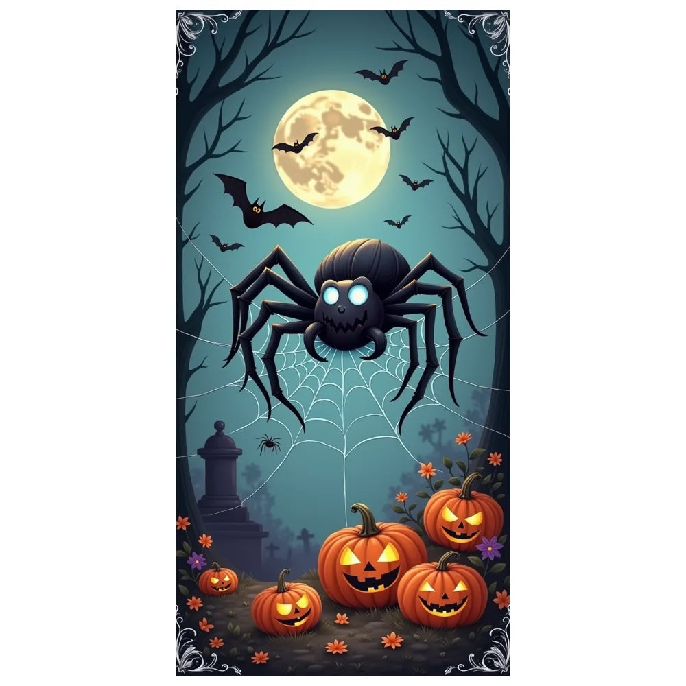 Halloween Door Decorations Horror Moon Night Dead Tree Scary Cemetery Pumpkins Door Cover Banner Halloween Front Door Porch Back