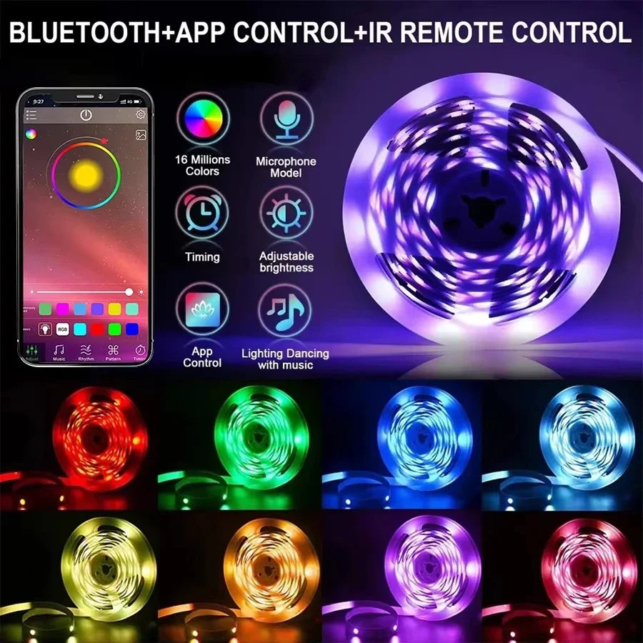 Smart RGB 5050 LED Wall Strip Lights Bluetooth Music Sync APP Remote Flexible Ribbon for TV Backlight Bedroom Home Party Decor