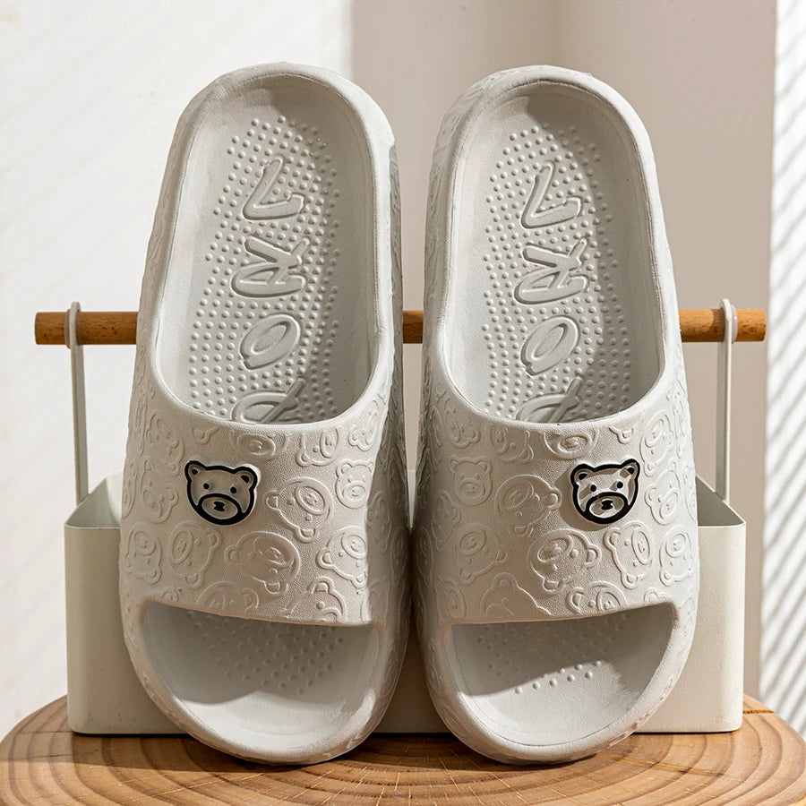 Cute Bear Women Slippers Summer Indoor Soft Cartoon Sandals Bathroom Anti-slip Outdoor Comfy Men Leisure Shoes Couple