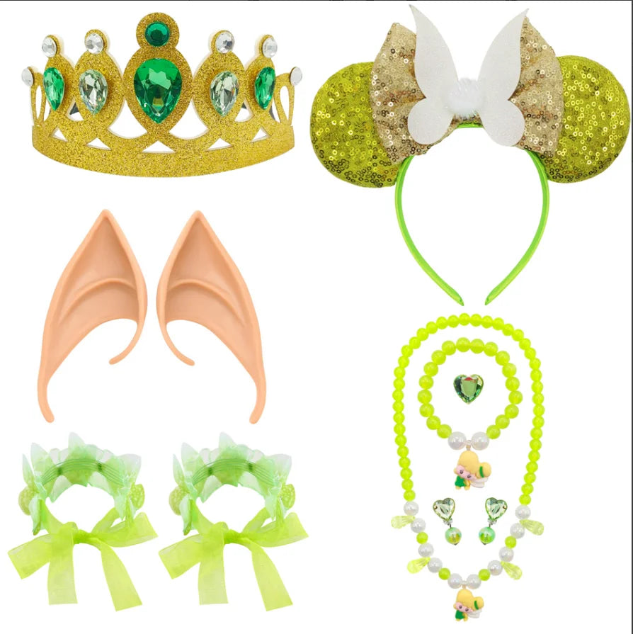 Halloween Tinker Bell Costume Girls Green Elf Fairy Dress Kids Sequin Green Mesh Puffy Ball Gown Children Dance Clothes