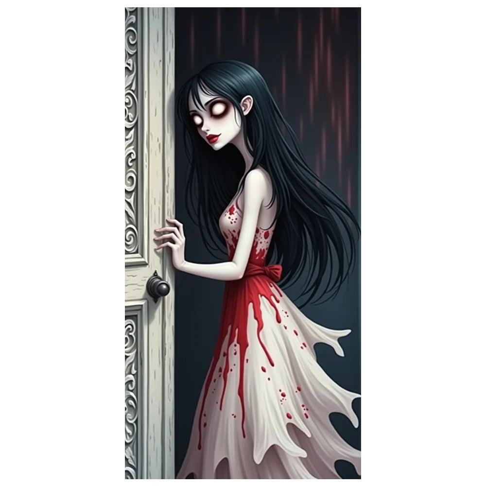 Halloween Door Decorations Horror Moon Night Dead Tree Scary Cemetery Pumpkins Door Cover Banner Halloween Front Door Porch Back
