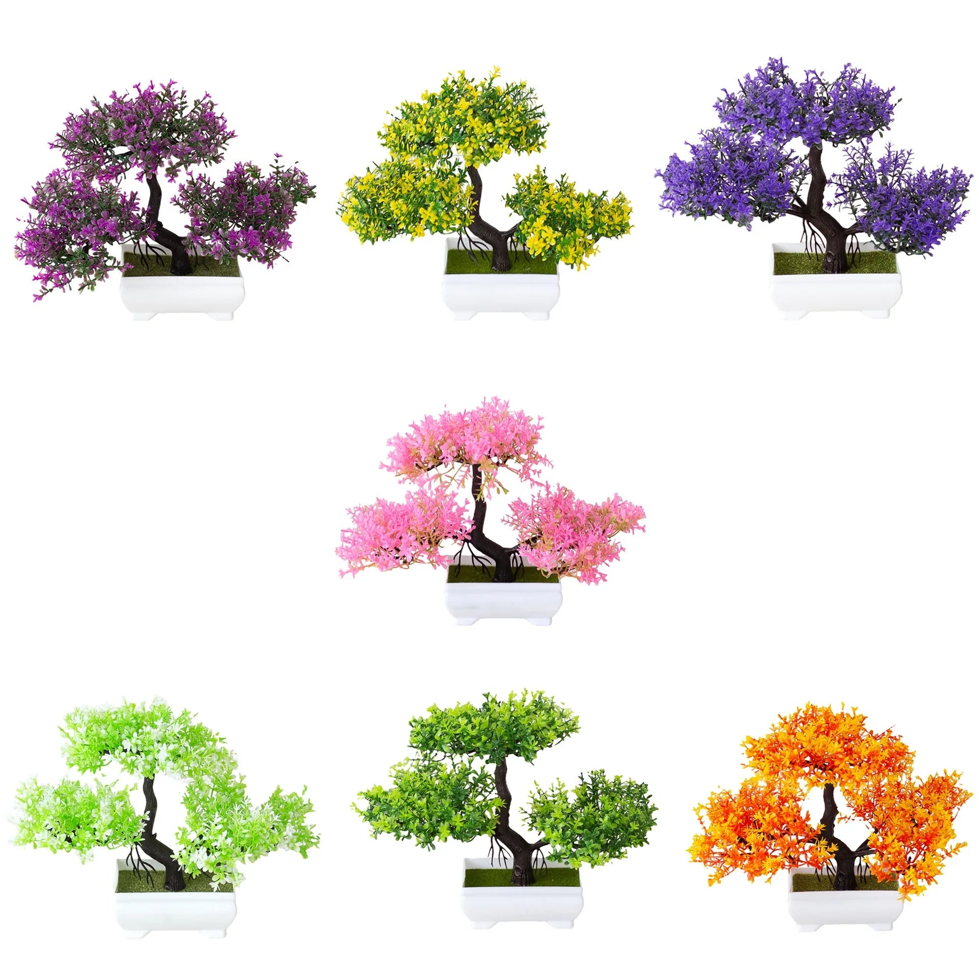 A set of artificial bonsai trees, plants, new homes, decorations for Christmas, Halloween, Easter, Hanukkah, and Thanksgiving