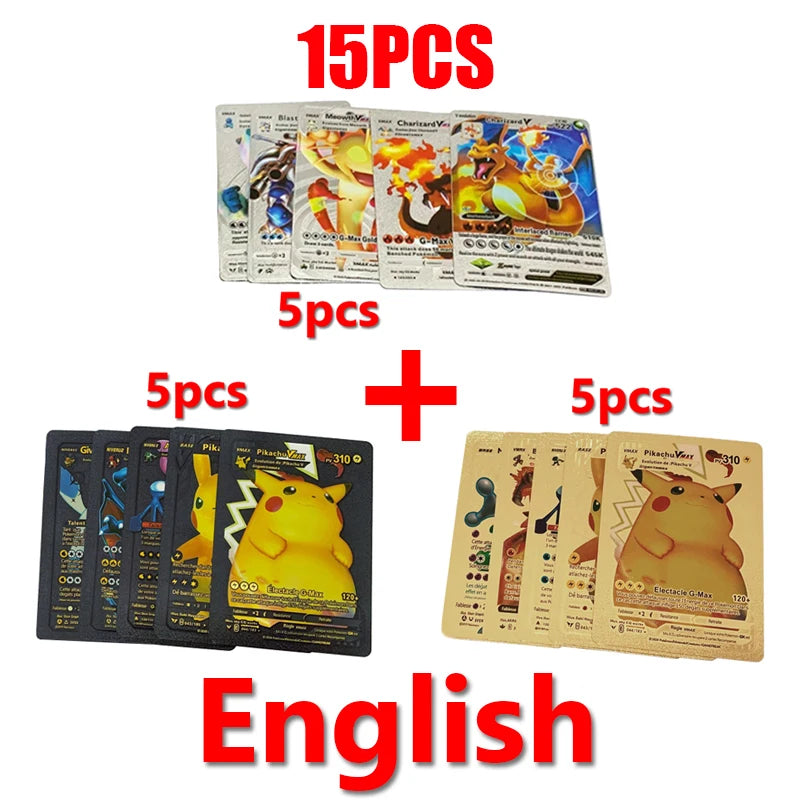 Pokémon Cards Pokemon Francaise Gold Cards Spanish English German Foil Gold Silve Cards Metalicas Charizard Vmax Gx Game Card