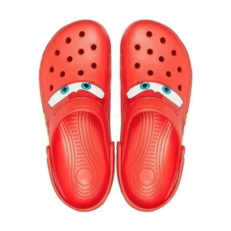 Cartoon Disney Pixar Lightninged Mcqueens Solid Waterproof Slippers Outdoor Sandals Casual Breathable Ankle-wrap EVA Shoes Gift