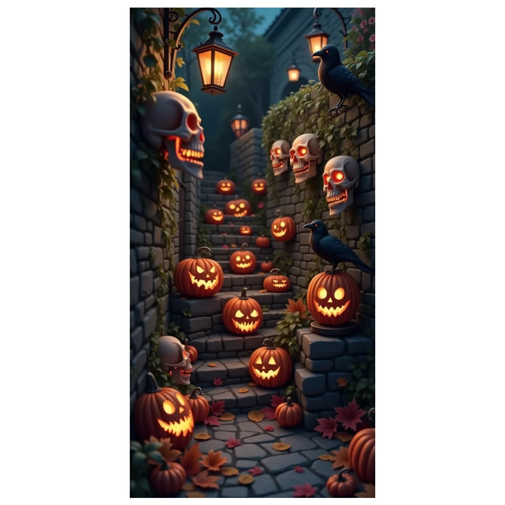 Halloween Door Decorations Horror Moon Night Dead Tree Scary Cemetery Pumpkins Door Cover Banner Halloween Front Door Porch Back