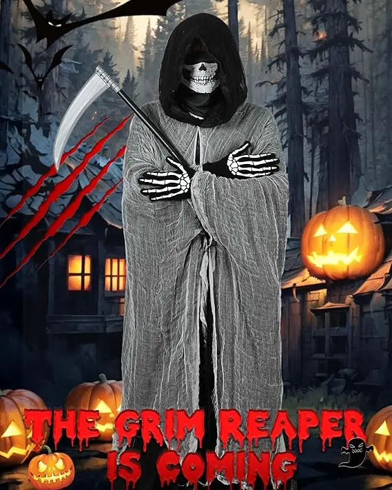 Adult Witch Halloween Cloak Skull Mask Costumes Vampire Hooded Cosplay Costume Scary Grim Reaper Dress Up Prank Horror Costume