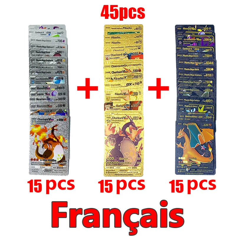 Pokémon Cards Pokemon Francaise Gold Cards Spanish English German Foil Gold Silve Cards Metalicas Charizard Vmax Gx Game Card