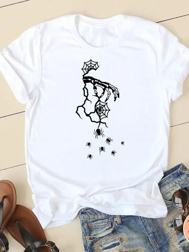 2024 Letter Spider Trend Halloween Thanksgiving Tee Ladies Clothing Clothes Fall Autumn Female T Women Graphic Print T-shirts