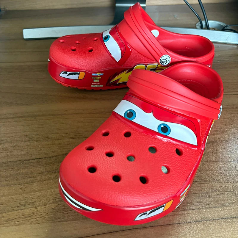 Cartoon Disney Pixar Lightninged Mcqueens Solid Waterproof Slippers Outdoor Sandals Casual Breathable Ankle-wrap EVA Shoes Gift