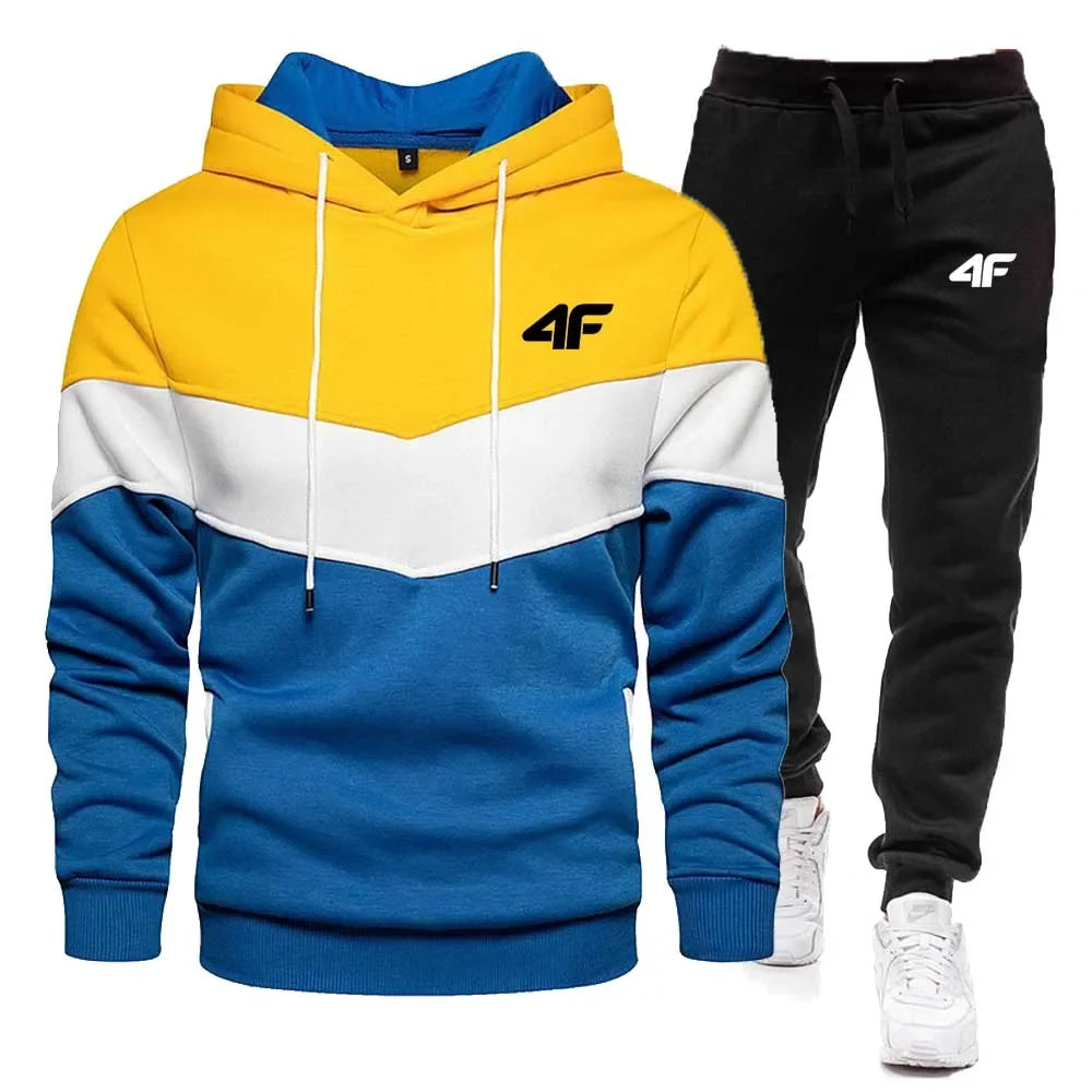 2-Piece Fleece Tracksuit for Men Thick Hoodies and Pants Warm Sportswear Suit Hip Hop Trend Clothing Winter and Fall