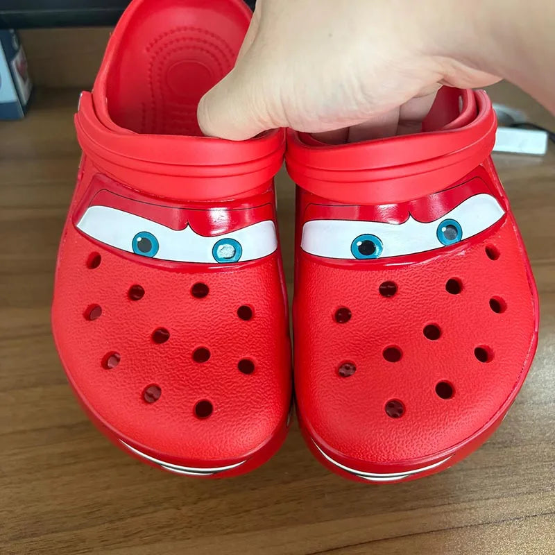 Cartoon Disney Pixar Lightninged Mcqueens Solid Waterproof Slippers Outdoor Sandals Casual Breathable Ankle-wrap EVA Shoes Gift