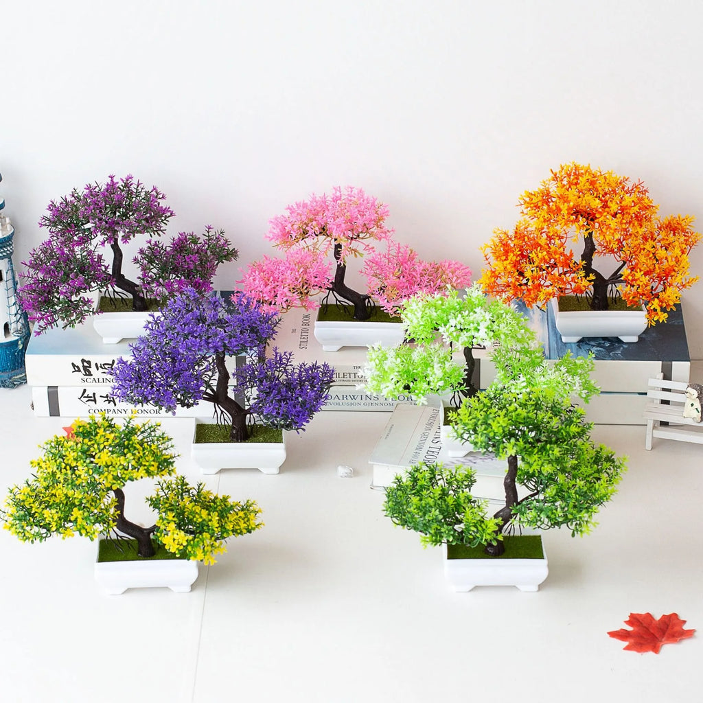 A set of artificial bonsai trees, plants, new homes, decorations for Christmas, Halloween, Easter, Hanukkah, and Thanksgiving