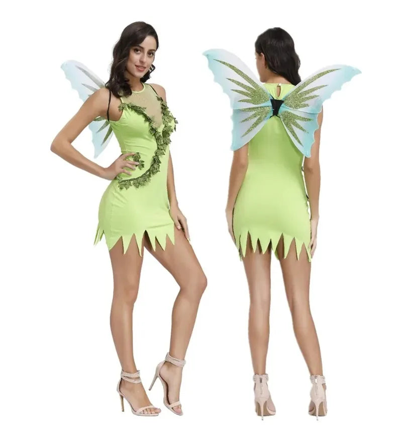 Women Tinker Bell Costume Halloween Ladies Tinkerbell Fancy Dress Carnival Adult Cosplay Fairy Party Dress Costume