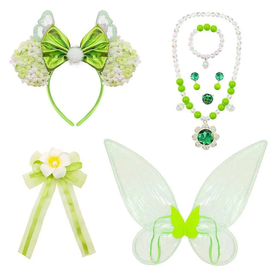 Halloween Tinker Bell Costume Girls Green Elf Fairy Dress Kids Sequin Green Mesh Puffy Ball Gown Children Dance Clothes