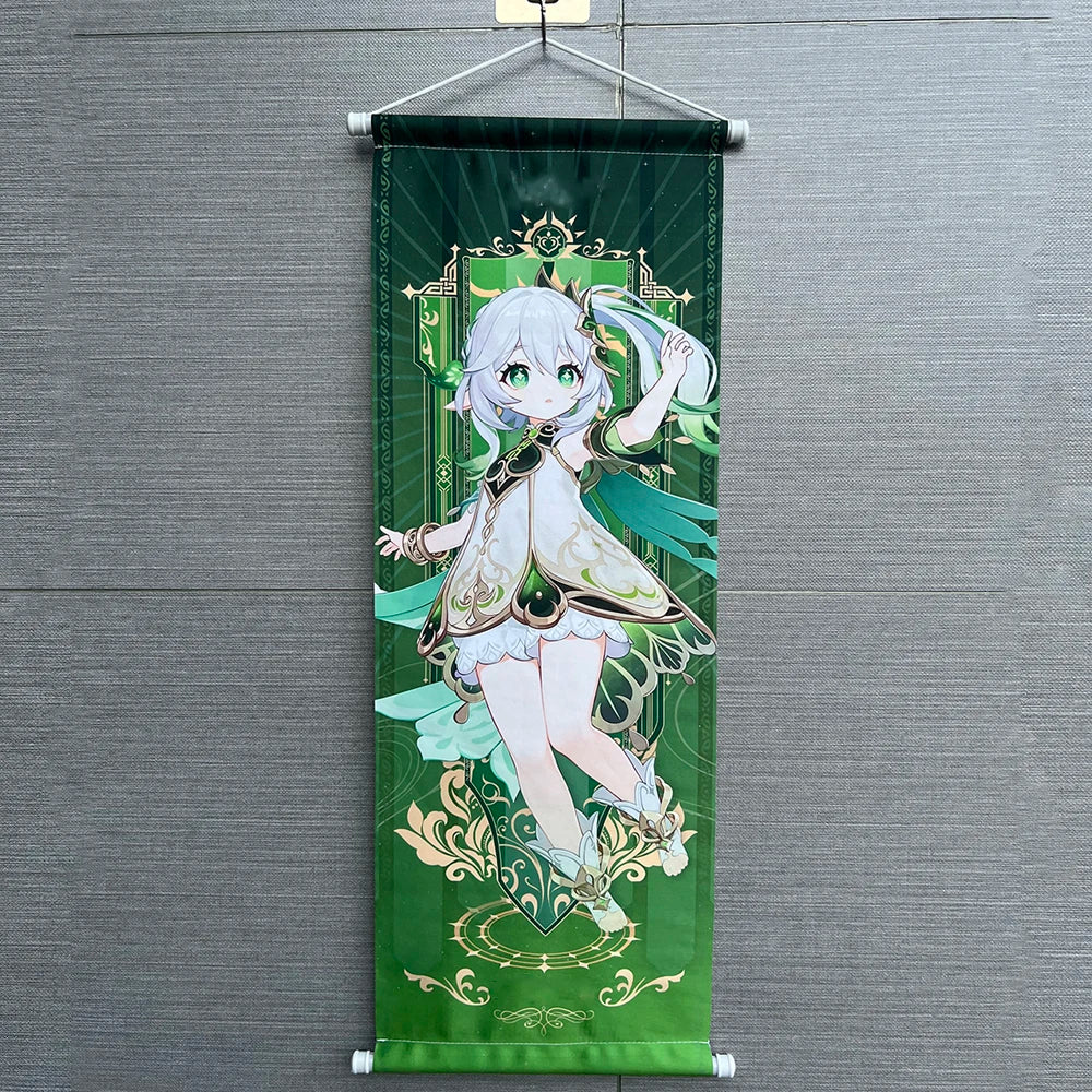 Hot Game Impact Scroll Canvas Cosplay Cartoon Heros Wall Hanging Poster Halloween Xmas Decor Fans Collection Students Gifts