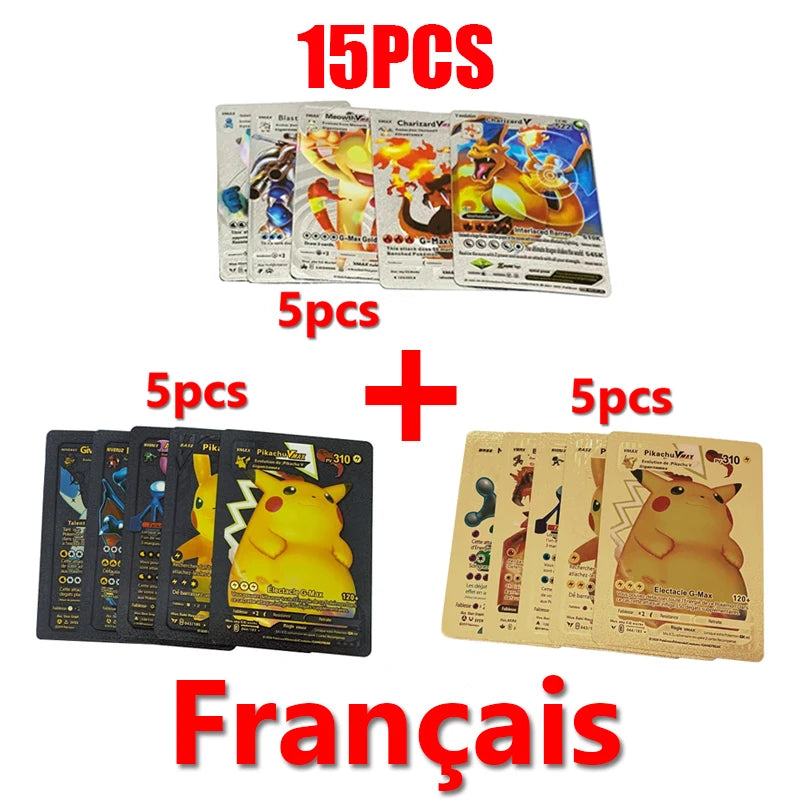 Pokémon Cards Pokemon Francaise Gold Cards Spanish English German Foil Gold Silve Cards Metalicas Charizard Vmax Gx Game Card