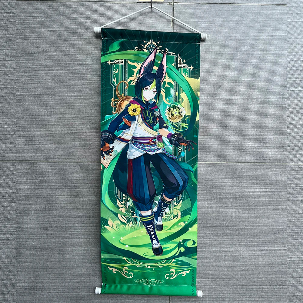 Hot Game Impact Scroll Canvas Cosplay Cartoon Heros Wall Hanging Poster Halloween Xmas Decor Fans Collection Students Gifts
