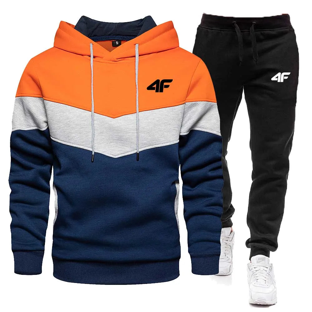2-Piece Fleece Tracksuit for Men Thick Hoodies and Pants Warm Sportswear Suit Hip Hop Trend Clothing Winter and Fall