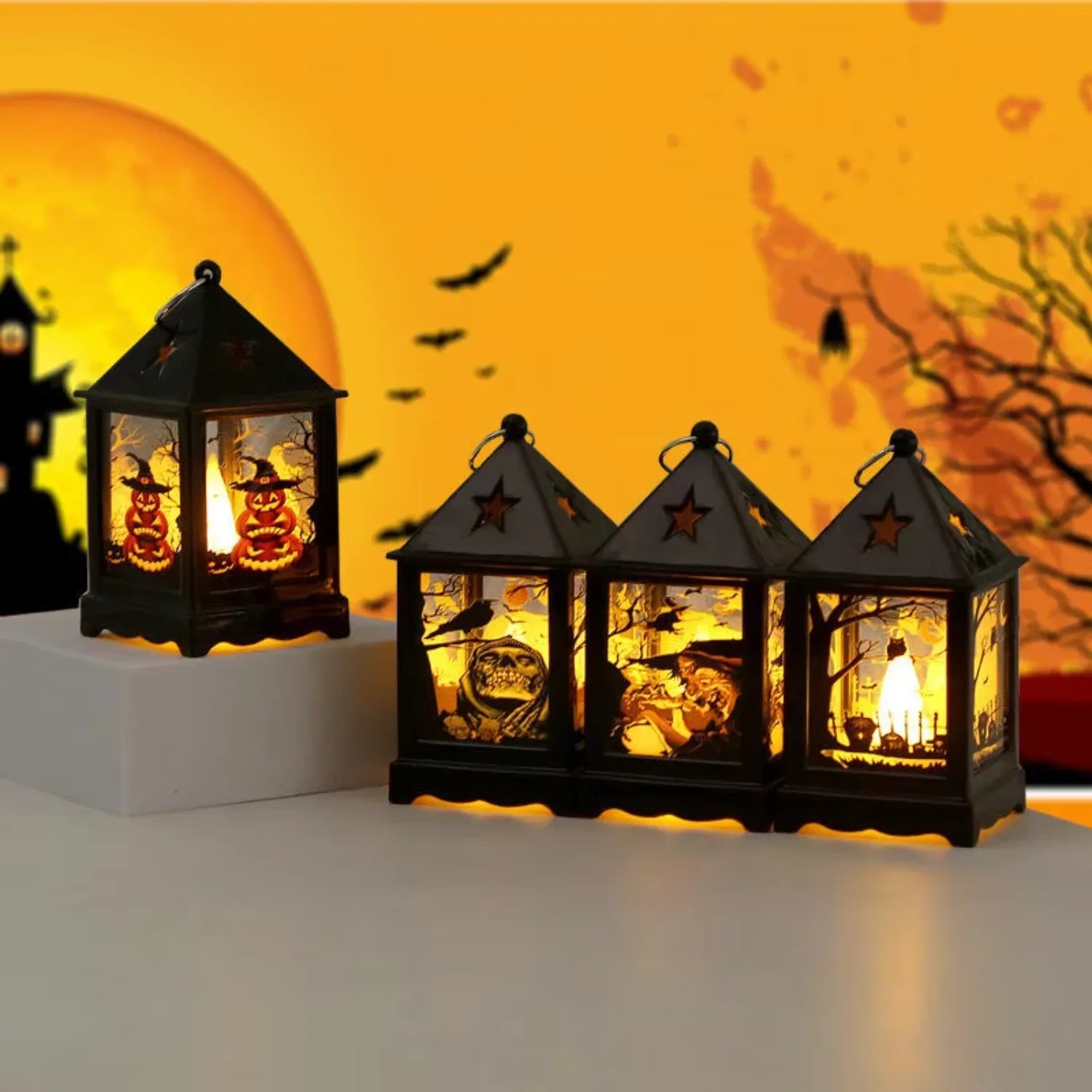 2023 New Products Halloween Wind Lamp Night Light LED Ghost Festival Electronic Candle Light Lantern Candlestick