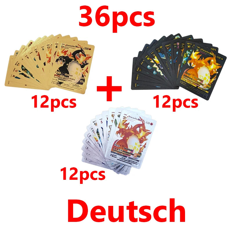 Pokémon Cards Pokemon Francaise Gold Cards Spanish English German Foil Gold Silve Cards Metalicas Charizard Vmax Gx Game Card