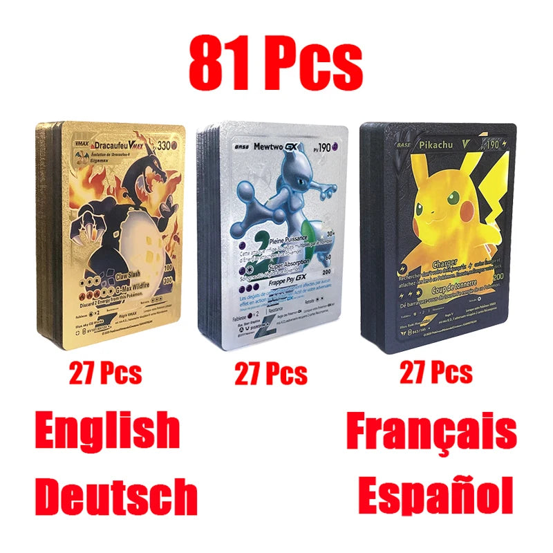Pokémon Cards Pokemon Francaise Gold Cards Spanish English German Foil Gold Silve Cards Metalicas Charizard Vmax Gx Game Card