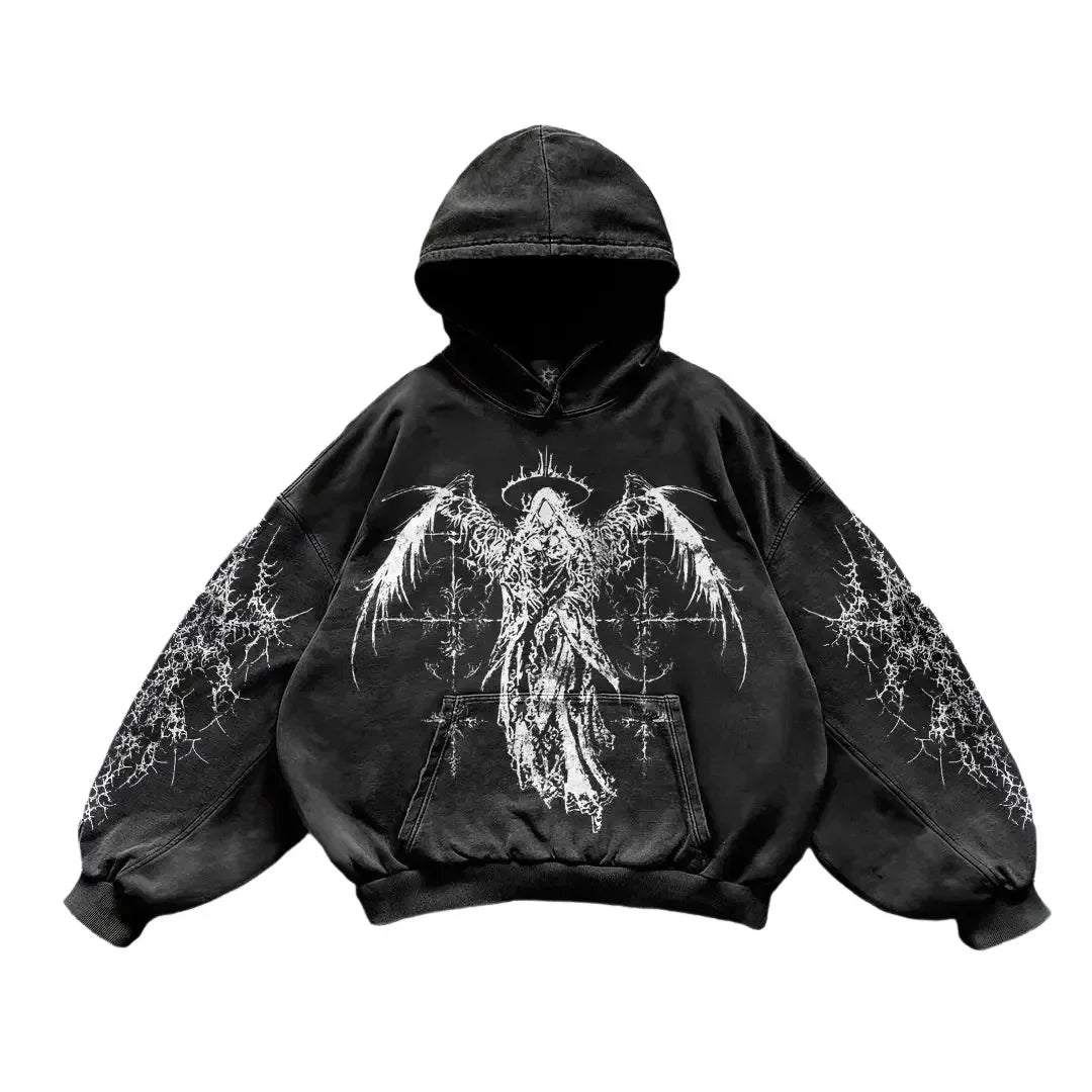 Hip Hop Buddha Graphic Black Hoodies Drawstring Cotton Mens Womens Harajuku Oversize Hoodie Sweatshirt Casual Jacket Y2K Clothes