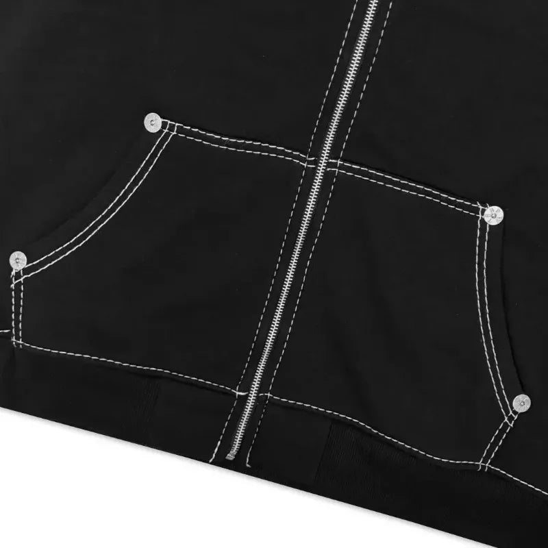 Harajuku Retro Summer Fashion Letters Embroidery Oversized Zipper Hoodie Men Y2k American Street Loose Casual Sweatshirt Women