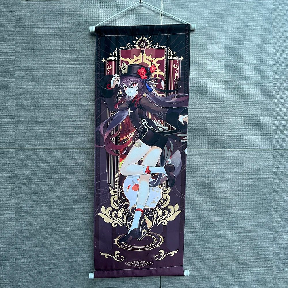 Hot Game Impact Scroll Canvas Cosplay Cartoon Heros Wall Hanging Poster Halloween Xmas Decor Fans Collection Students Gifts