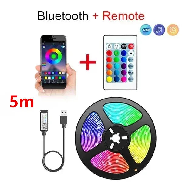 Smart RGB 5050 LED Wall Strip Lights Bluetooth Music Sync APP Remote Flexible Ribbon for TV Backlight Bedroom Home Party Decor
