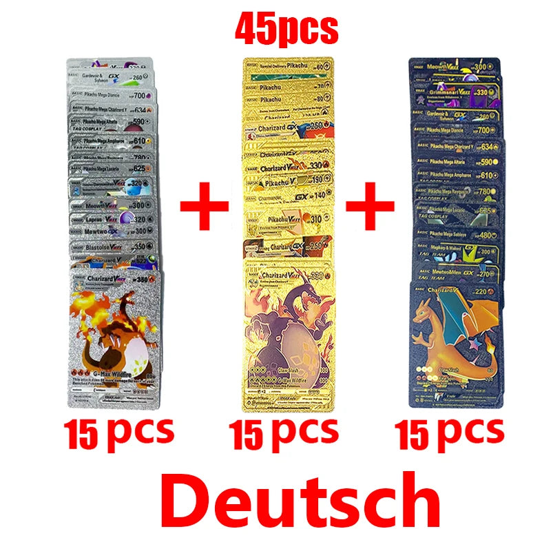Pokémon Cards Pokemon Francaise Gold Cards Spanish English German Foil Gold Silve Cards Metalicas Charizard Vmax Gx Game Card