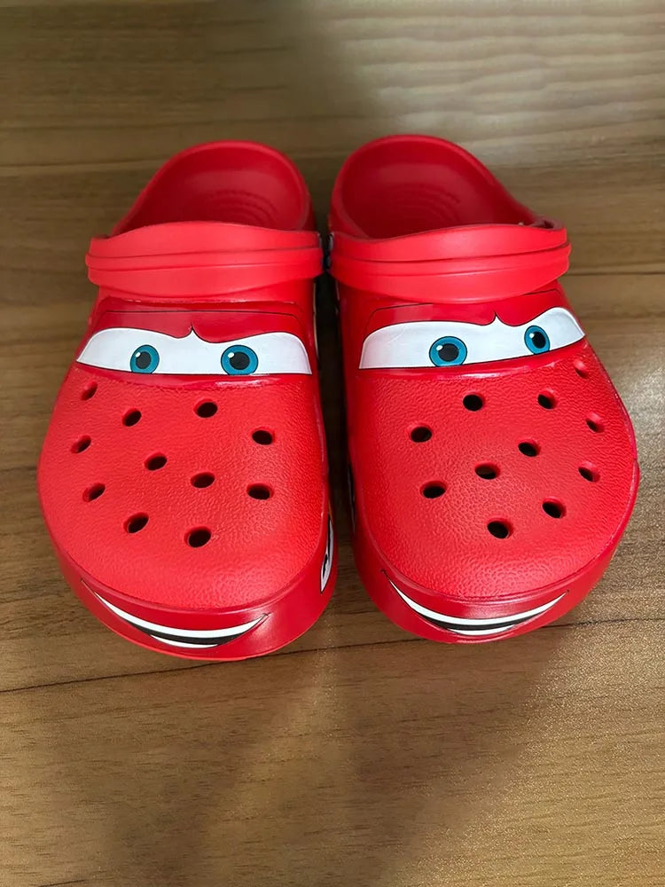 Cartoon Disney Pixar Lightninged Mcqueens Solid Waterproof Slippers Outdoor Sandals Casual Breathable Ankle-wrap EVA Shoes Gift