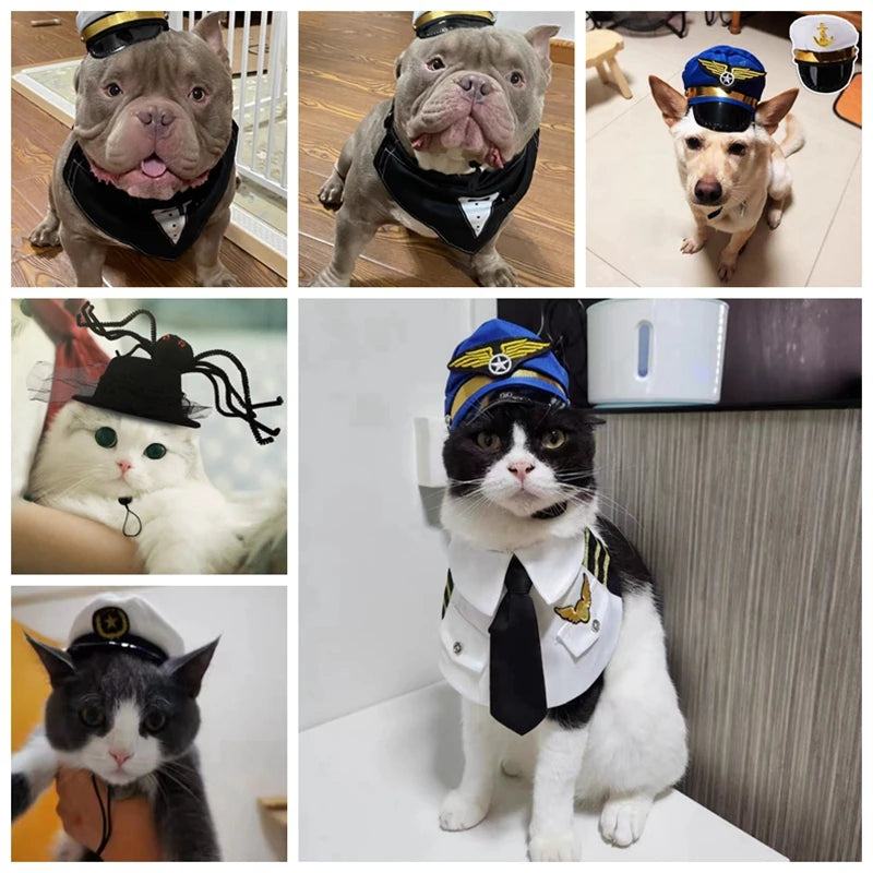 Pet Dog Cat Cap Funny Pet Product For Photography Halloween Cosplay Police Hat Holiday Costume Chihuahua Yorkshire Accessories