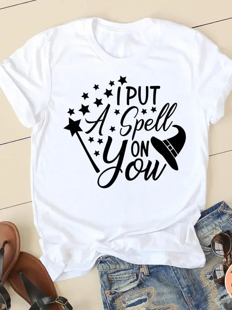 2024 Letter Spider Trend Halloween Thanksgiving Tee Ladies Clothing Clothes Fall Autumn Female T Women Graphic Print T-shirts