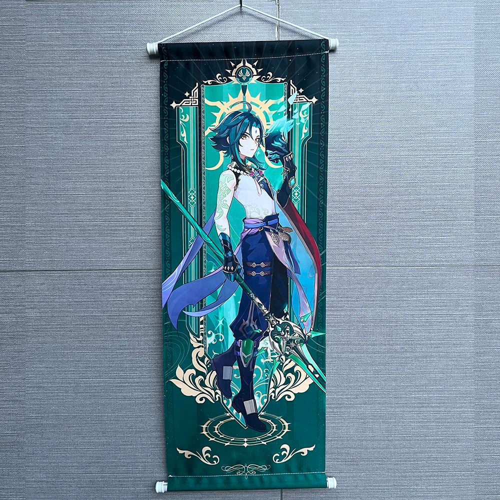 Hot Game Impact Scroll Canvas Cosplay Cartoon Heros Wall Hanging Poster Halloween Xmas Decor Fans Collection Students Gifts