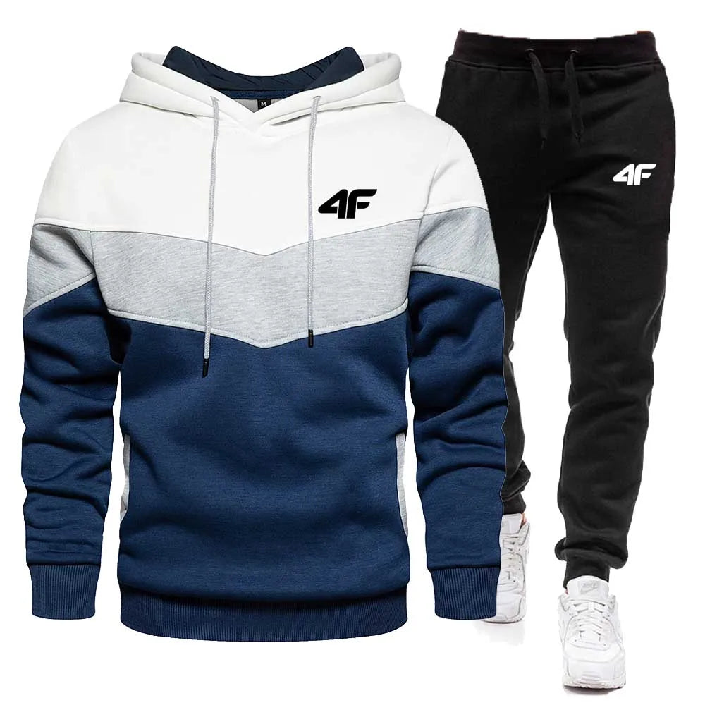 2-Piece Fleece Tracksuit for Men Thick Hoodies and Pants Warm Sportswear Suit Hip Hop Trend Clothing Winter and Fall