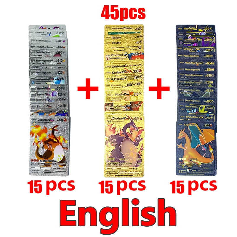 Pokémon Cards Pokemon Francaise Gold Cards Spanish English German Foil Gold Silve Cards Metalicas Charizard Vmax Gx Game Card