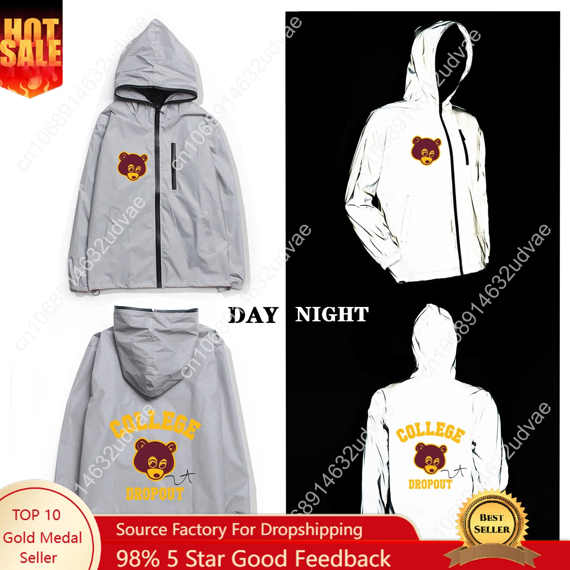 Kanye West Reflective Jacket Mens Womens Coat Hooded Windbreaker Runing Pocket Jackets Cycling Hiking Zipper Customized Hoodie