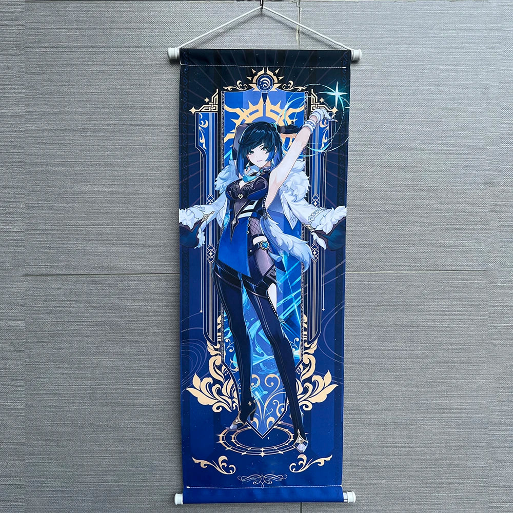 Hot Game Impact Scroll Canvas Cosplay Cartoon Heros Wall Hanging Poster Halloween Xmas Decor Fans Collection Students Gifts